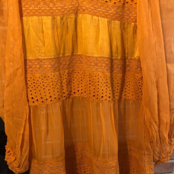 Sundance Romance Embroidered Lace Sheer Dress V Neck Rust Sz Small Boho Hippie - Picture 6 of 8